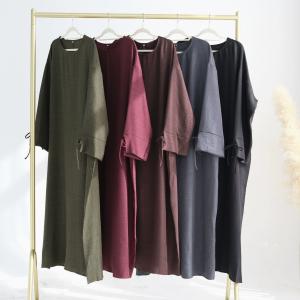 New Collection Closed Abaya Muslim Modest Clothing Wrinkle Polyester Long Sleeve Solid Color Abaya Women Muslim Dress