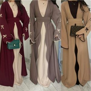 New Abaya Dubai Islamic Clothing Women Modest Dresses Nida Wave Bowknot Open Abaya Elegant Modest Abaya 