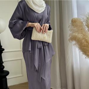 High Quality Satin Abaya Luxury Modest Muslim Dress Breathable 2-Piece Set with Jawab Clothing