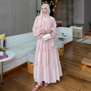 2026 New Islamic Clothing Closed Abaya Women Muslim Dress Double Layer Chiffon Women's Dresses Tiered Ruffle Maxi Dress