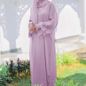 Luxury Women Polyester Lace Embroidery Maxi Long Sleeve Elegant Abaya Muslim Wedding Dress Caftan