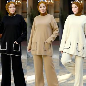 Autumn Winter New Sweater Set Middle Eastern Muslim Women's Fashion Knitted Two-Piece Set
