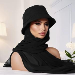 Women Instant Hijab Chiffon Shawl With Fisherman Hat Fisherman Caps With Scarf 