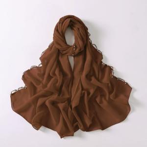Long Scarf Pearl Beaded Solid Color Hijab Middle Eastern Arab Head Wrap 