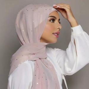Pearl Chiffon Chain Scarf, Pearl Chiffon Hijab, Luxury Chiffon Hijab