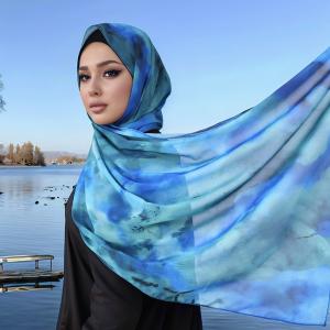 Women's Daily Chiffon Printed Hijab New Muslim Style for Summer-Digital Printed Arab Scarf/ Shawl
