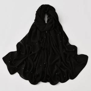 Pearl Chiffon Rhinestone Long Scarf, Rhinestones Decorate Shawl Head Scarf, Hijabs Chiffon 