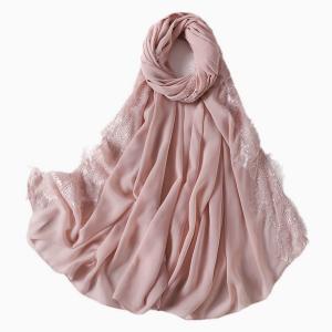 Fashion Pearl Chiffon Head Scarf Pure Color Muslim Eyelashes Lace Decoration Ladies Shawl Hijab