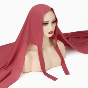 Wholesale Solid Color Muslim Women Chiffon Hijab Plain Instant Hijab Scarf With Strap