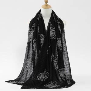 New Pleated Scarf for Women in Spring and Summer Fashionable Embroidered Flower Pattern Scarf