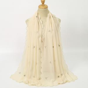 Lightweight Chiffon Hijab with Scalloped Edge Small Floral Embroidery Soft Fresh Color Muslim Women Shawl