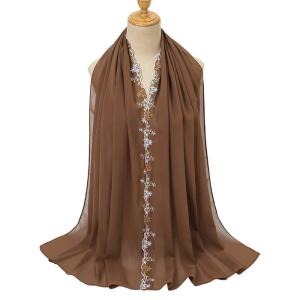 Luxury Hijab Breathable Eco-Friendly Ethnic Bandana Chiffon Long Scarf Vine Embroidery Lace