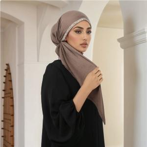 High Quality Hot Selling Solid Polyester Pullover Turban Hat Versatile Fashionable New Style Single Color Diamond Shawl