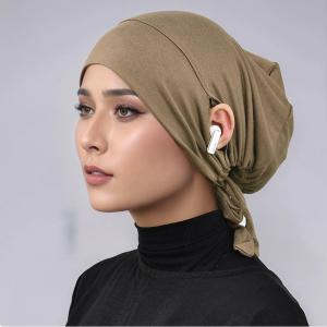 Sharut Modal Cotton Hijab Elastic Tie Back Inner Caps Plain Underscarf Adjustable Elasticity Jersey Hijab Undercap With Ear Hole