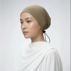 Wholesale Custom Solid Color Muslim Malaysia Jersey Cotton Inner Hijab Cap with Drawstring Muslim Women Hijab Undercap