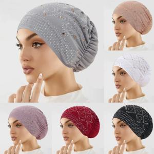 Latest Muslim Women Hat Fashion Shiny Rhinestone African Bonnets Elegant Bandana Turban