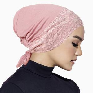High Quality New Adjustable Lace Embroidery Cotton Hijab Turbans Solid Lustrous Medium Length Floral Inner Hat