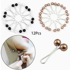 12PCS Muslim Women Hijab Clips Pearl Scarf Brooch Pin for Headscarf Shawl Islamic Clothes Prayer Dress Abaya Khimar Collar Clips