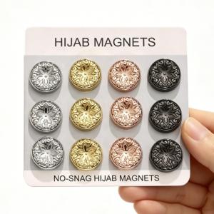 No-Snag Hijab Magnets Camellia Rhinestone Alloy Magnetic Pins Strong Magnet Hijab Clips