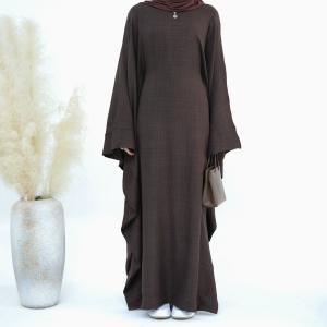 Modern Solid Color Simple Muslim Dress Party Wide Bat Sleeves Conservative Jilbab
