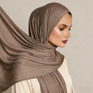 Elegant Jersey Hijab Solid Color Soft Dress Shawl Hijabs With Rhinestone for Women