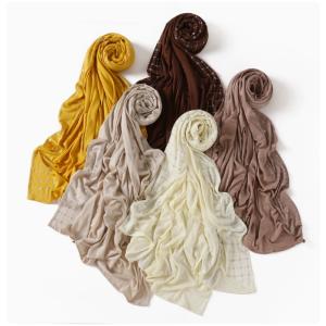 Latest Design Jersey Rhinestones Hijab Solid Color Gold Silver Diamond Jersey
