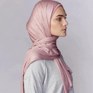 Muslim Lady Hijab Shawls Mercerized Cotton Scarf Diamond Rhinestones High Quality Jersey Hijab Scarf
