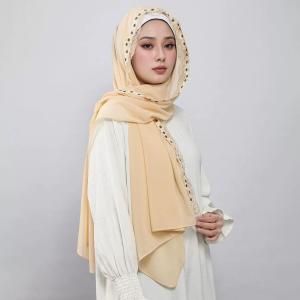 Solid Soft Headscarf Turban Elegant Floral Embroidery Chiffon Hijab Scarf for Muslim Women