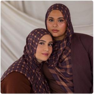 Wholesale Manufacturer Print Modal Hijab Burgundy Tartan Plaid Islamic Head Wrap Soft Breathable Women's Headscarf