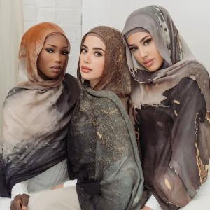 New Fashion Long Wraps Islam Turban Headscarf Woman Shawl Ramadan Watercolor Print Cotton Modal Hijab Long Scarf