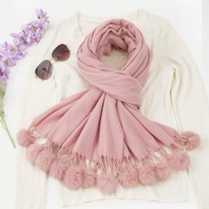 Solid Color Winter Cashmere Polyester Monochrome Hanging Hairball Fashion Scarf 