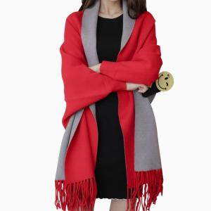 New Solid Color Warm Cashmere Feeling Scarf Women Plain Double-sided Long Sleeve Ponchos Shawls 