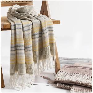 Women's Thick Warm Cashmere Scarf with Colored Stripes Color Clash Winter Neck Scarf