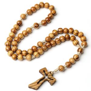 Hollow Cross Rosary Religious Lampwork Glass Pendant Charm 10mm Beads Knotted Cross-Border Jewelry