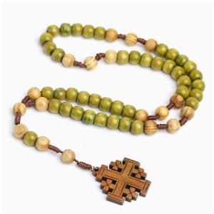 European and American Natural Wood Prayer Beads Necklace
