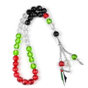 Glass Crystal Tasbih with Flag 8mm 33 Prayer Beads Palestine Rosary Tasbih Prayer Beads