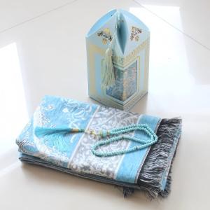 Muslim Handmade Floral Prayer Rug Prayer Beads Elegant Oval Gift Box Janamaz Sajadah Soft Islamic Gifts Set