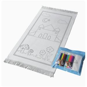 Islamic Turkish Ramadan Kids Prayer Mat Drawing Carpet Portable Children Soft Polyester Coloring Rug