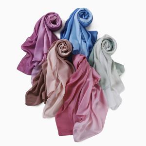 Two-Color Gradient Satin Hijab Scarf Long Muslim Scarf for Women Fashionable Shawl