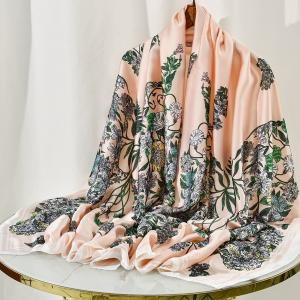 Wholesale Satin Scarf for Women New Custom Designer Flower Printed Satin Beach Shawl Hijab Scarves