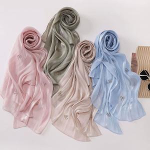 Muslim Women's Hijab Malaysian Hijab Silk Crepe Bow Hot Diamond Long Scarf Shine Silk Satin Headscarf