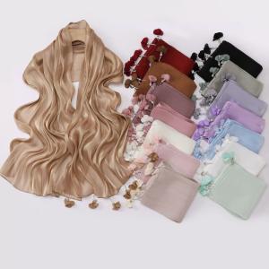 Wholesale OEM Glimmer Satin Silk Crinkle Shawl Breathable Muslim Women Scarf Hijab