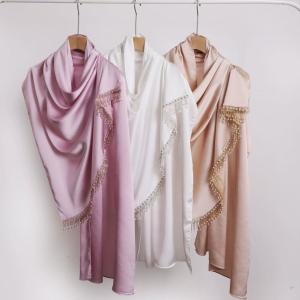 New Cross-border Bubble Satin Crystal Bead Tube Long Satin Scarf Handmade Hijab