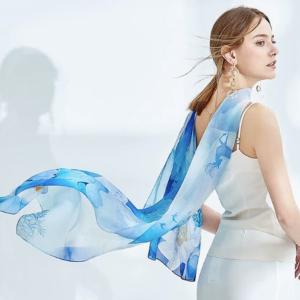 Luxury 100% Silk Scarf Silk Large Long Scarf Floral Printing for Women Ladies