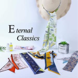 Multi Color Print Silk Neck Tie Skinny Scarf for Womens Professional Office Wear and Hair Accessory