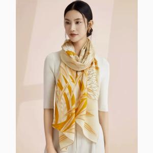 Large 100% Silk Twill Scarf Summer Leaf Digital Printed Scarf with Your Own Design for Women