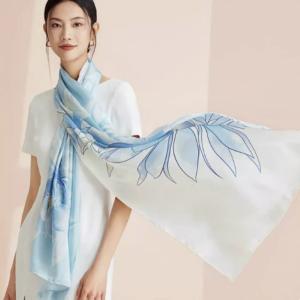 Large 100% Silk Twill Scarf Summer Leaf Digital Printed Scarf with Your Own Design for Women