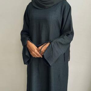 New Collection Closed Abaya Muslim Modest Clothing Wrinkle Polyester Long Sleeve Solid Color Abaya Women Muslim Dress
