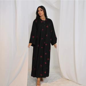 Floral Embroidery Abaya Islamic Women Clothing Front Open Abaya Dress Robe Muslim Women Caftan Gown Ladies Party Dress